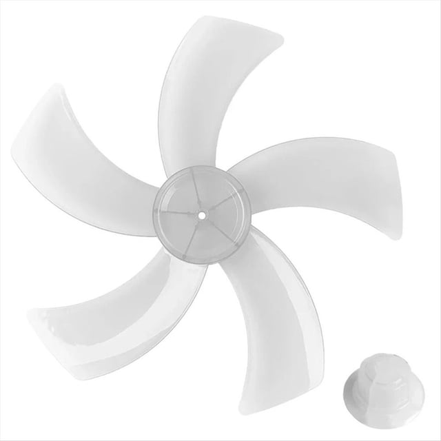 aspas de ventilador de plástico de 12 pulgadas, 5 aspas con tapa de tuerca para ventilador de pedestal de pie, ventilador de mesa, accesorios generales, a (28 cm) vista cenital; cinco hojas transparentes en plástico PP con eje central y tapa de tuerca separada, diseño ligero fácil de montar y limpiar; pieza de repuesto usada a menudo para reparaciones rápidas de ventiladores domésticos.