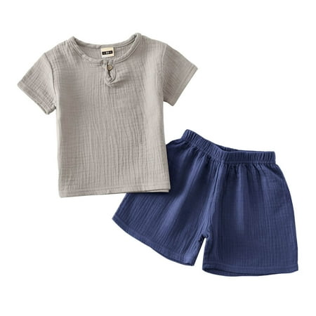 

SummerShortSleeveSetForBabyBoysAndGirlsChildren sCottonAndLinenButtonShortSleeveTShirtShortsThinSet