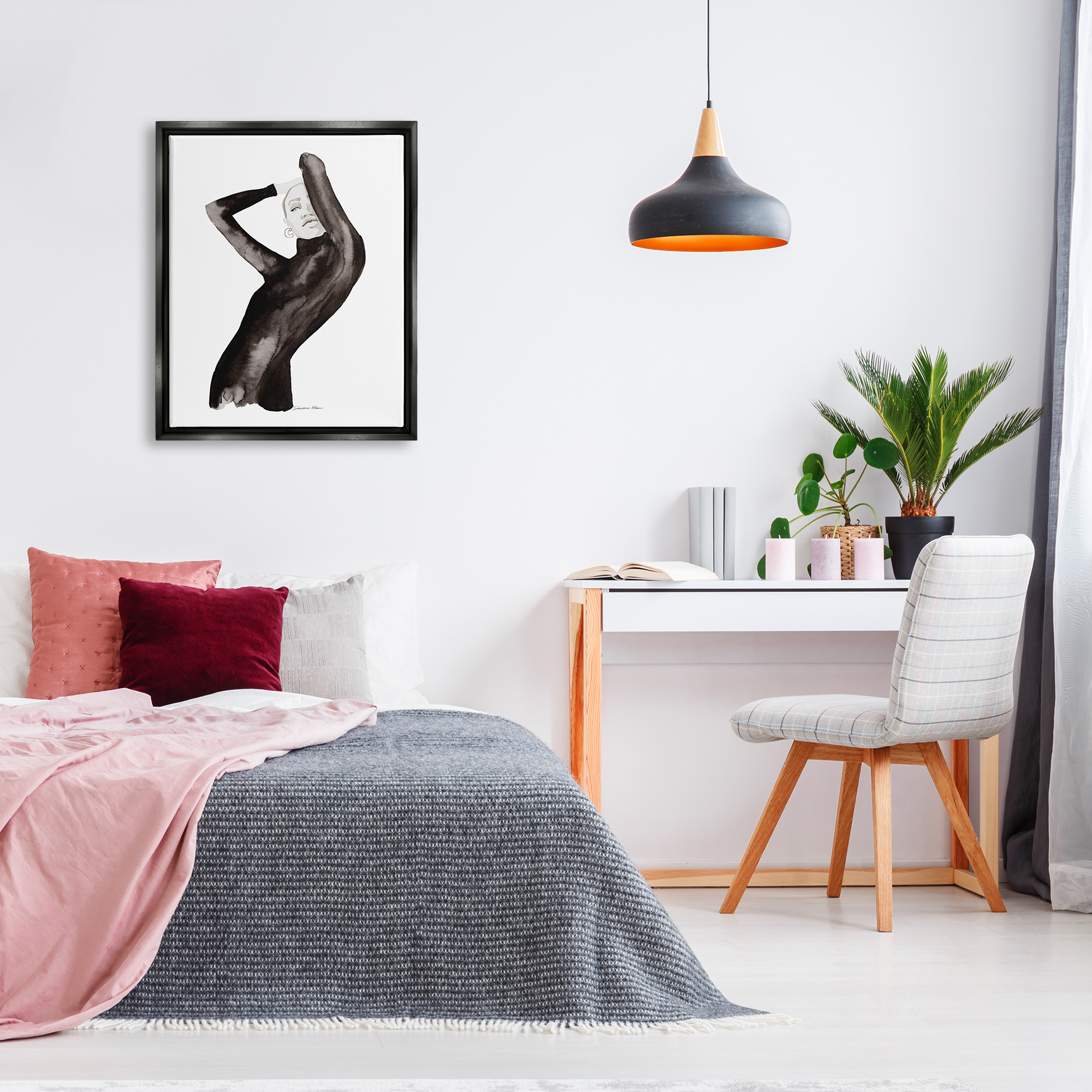 Stupell Industries Fashion Illustration Girl Beauty & Fashion Painting Black Floater Framed Art Print Wall Art, 25 x 31