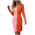 thumbnail image 2 of Guzom Sweater Dresses for Women 2023 Trendy Knee Length- Fall and Winter Crew Neck Knitted Fashion Long Sleeve Midi Dresses Orange Size L, 2 of 6