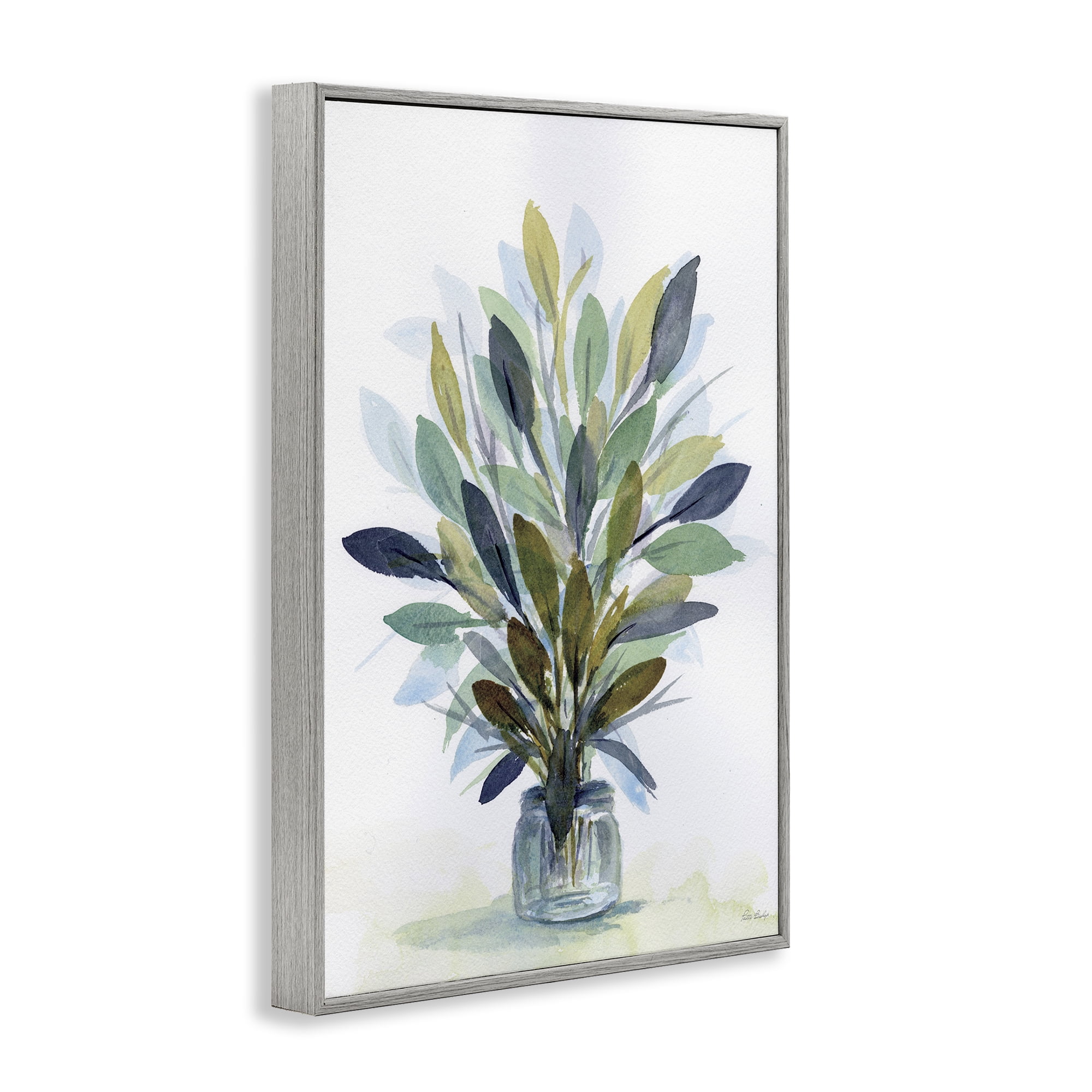 Stupell Industries Rustic Leaves Jar Botanical & Floral Painting Gray Framed Art Print Wall Art, 20 x 30