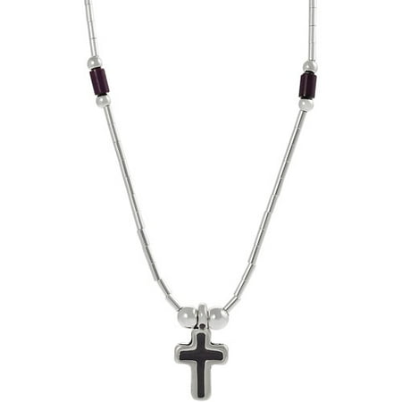 Brinley Co. Sterling Silver Purple Enamel Cross Pendant, 16"