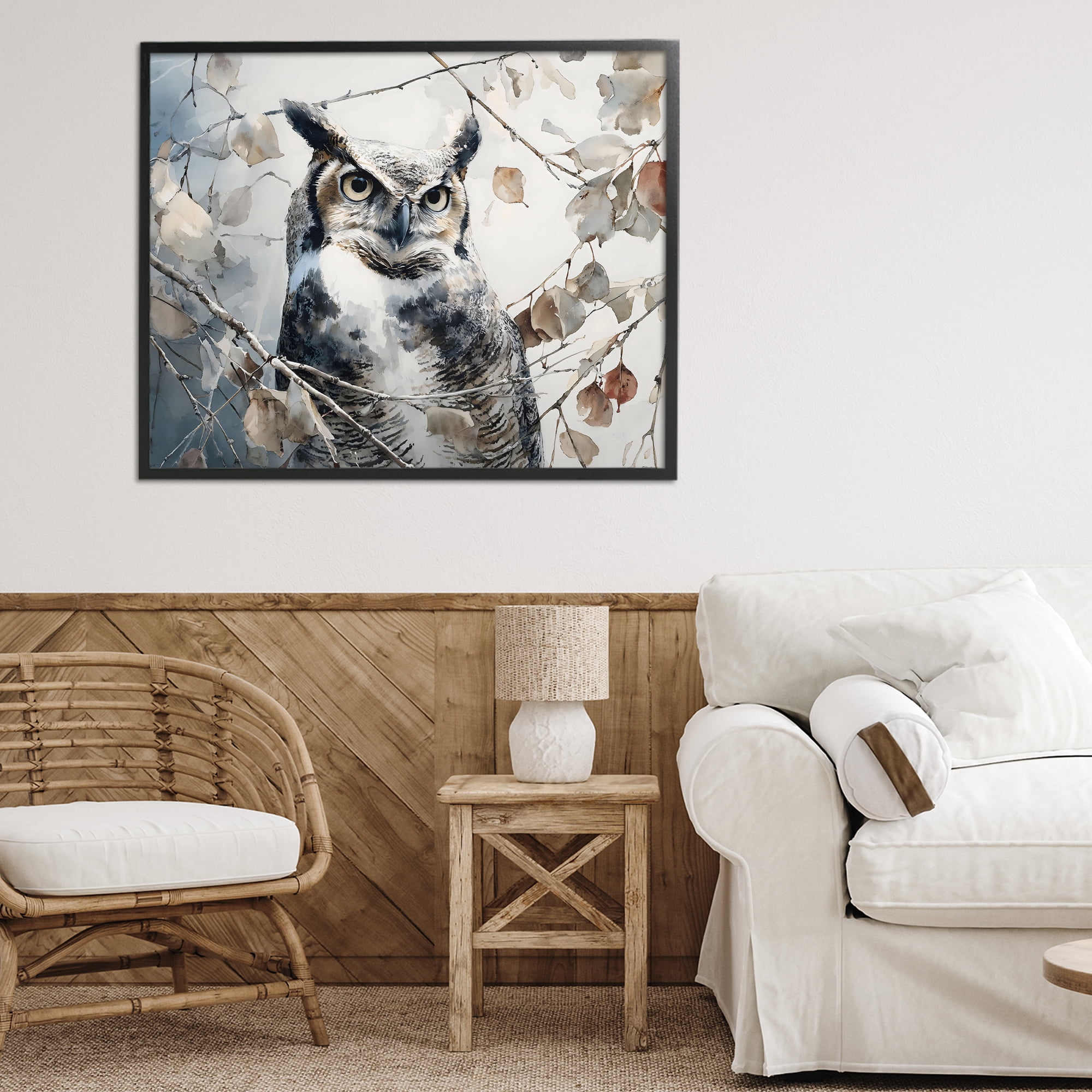 Stupell Industries Horned Owl Perched Black Framed Giclee Art, design by Franklyn Gregory
