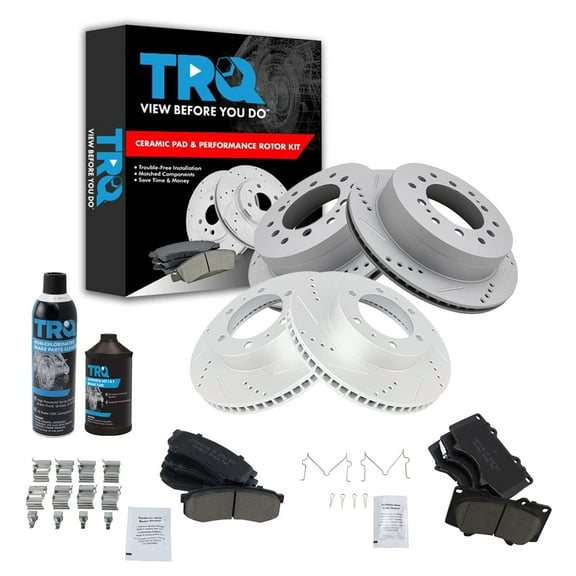 TRQ Brake Rotor Coated & Ceramic Pad Front & Rear Kit w/Chemicals BKA15344 Fits select: 2003-2009 TOYOTA 4RUNNER, 2007-2009 TOYOTA FJ CRUISER