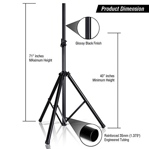 Heavy Duty Tripod w/ Adjustable Height from 40” to 71” and 35mm Compatible Insert Pyle Universal Speaker Stand Mount Holder Easy Mobility Safety PIN and Knob Tension Locking for Stability PSTND2 