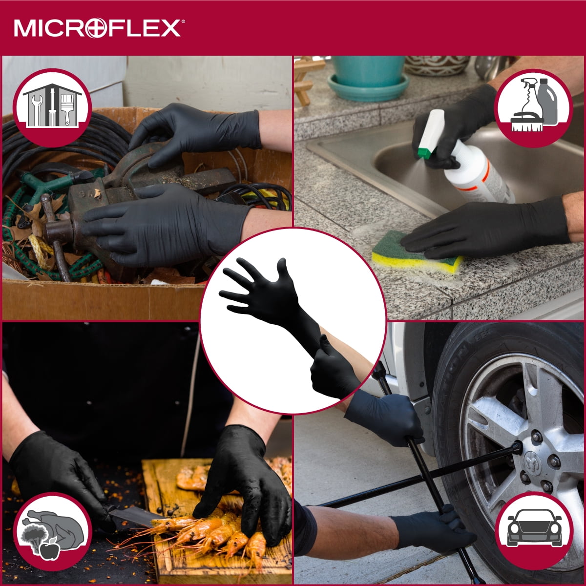 Ansell Microflex Onyx N64 Disposable Nitrile Gloves, 5.1mil, Black Medium, Box of 100