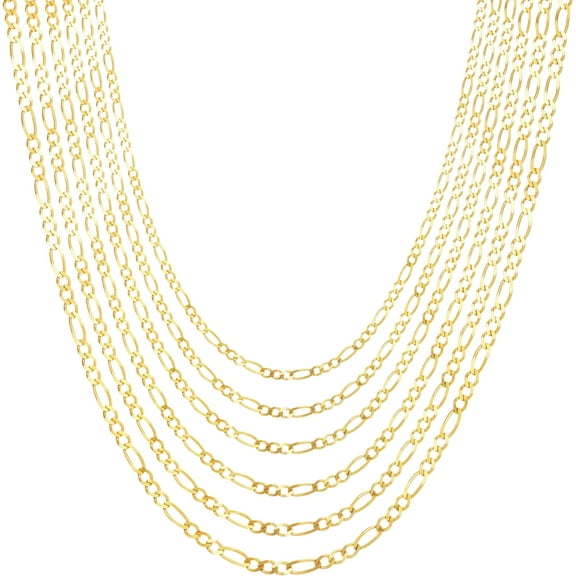 Floreo 14k Yellow Gold (1.3mm, 1.9mm, 2.8mm, 3mm, 3.8mm, 4.5mm, 6mm, 7mm) Solid Figaro Chain Link Necklace