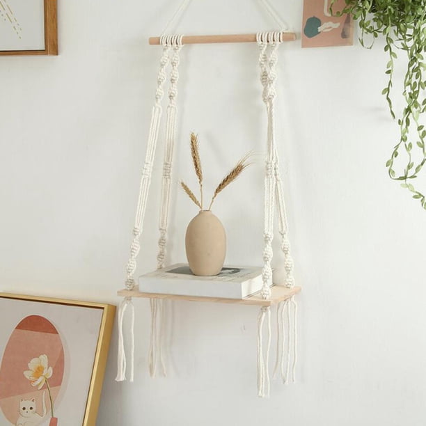 Macrame Borla Tapiz Estante para colgar en Estantes flotantes Artesanía Elegante Estante de planta de cuerda tejida para Interior Estilo G perfecl Estante de pared tapiz