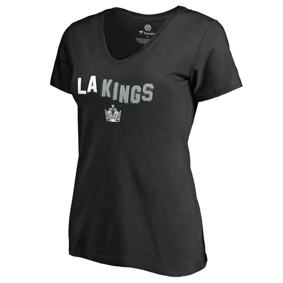 Women's Black Los Angeles Kings Fan Favorite Team Slogan V-Neck T-Shirt