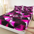 thumbnail image 5 of Castle Fairy Futuristic Cubes Triangle Facet Queen Sheets 4 Pieces,Abstract Polygon Queen Sheet Sets,Magenta Black Silver,1 Flat Sheet, 1 Fitted Sheet and 2 Pillowcases, 5 of 7