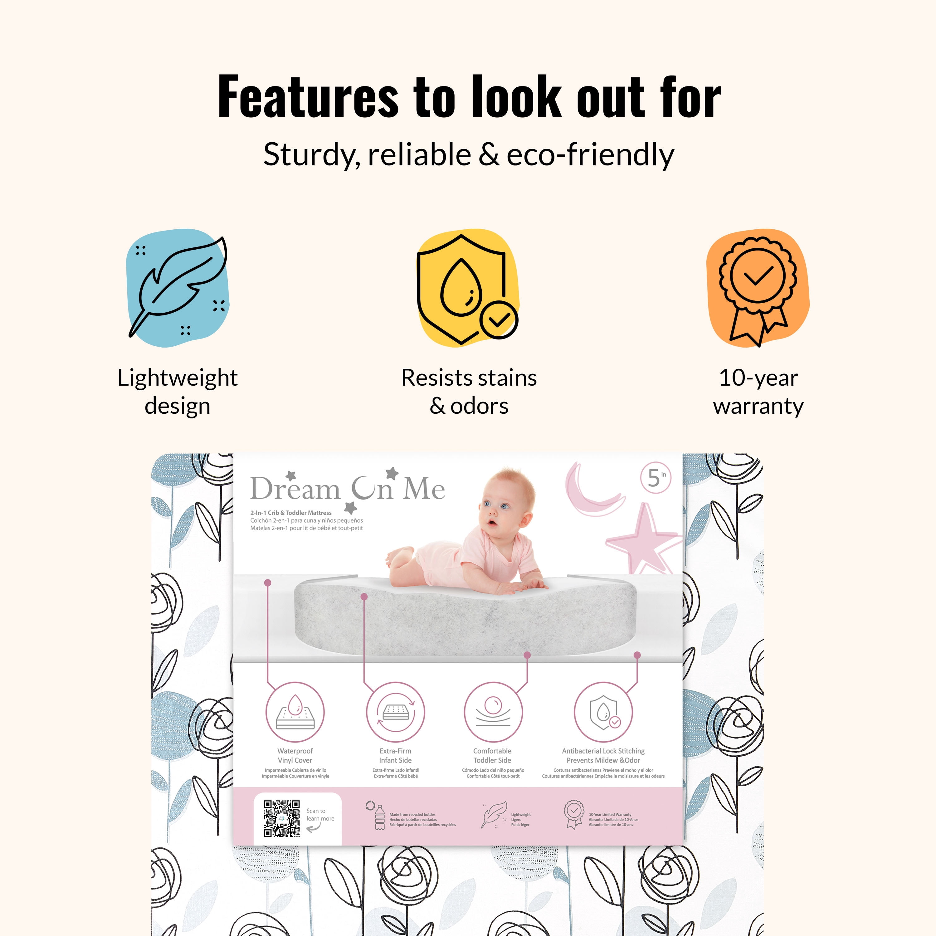 Dream on Me Joyful Blooms Breathable Crib & Toddler Foam Mattress