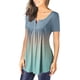 thumbnail image 3 of Pntutb Mujeres Moda V-Cuello Gradiente Impreso Túnica tops Botones Camiseta de manga corta Pntutb Pntutb-387, 3 of 6
