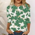 thumbnail image 2 of Birdeem T-Shirt Imprimé de la Saint-Patrick pour Femmes, Blouse à Manches 3/4, Col Rond, Hauts Décontractés, 2 of 5