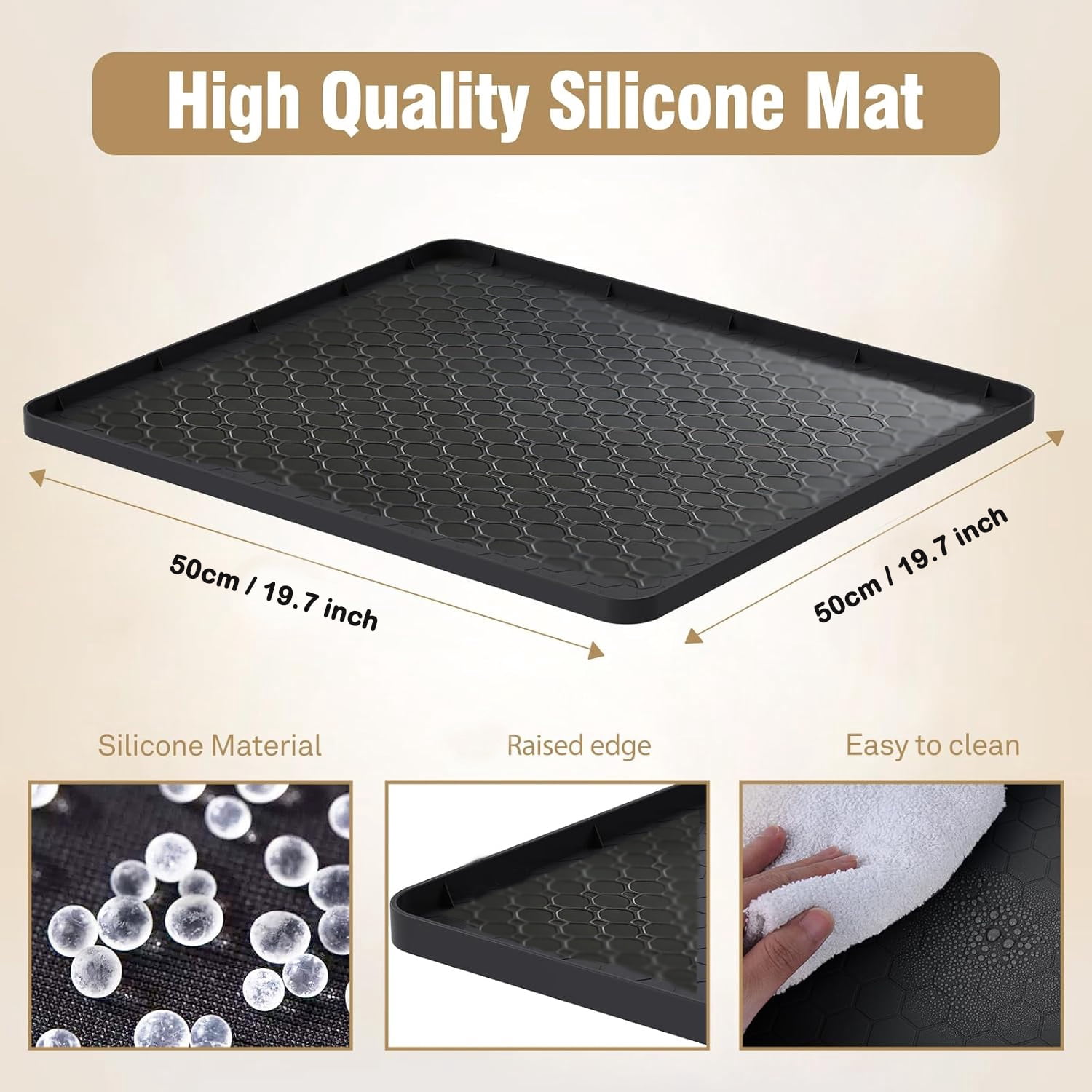 Mini Fridge Water Cooler Silicone Mat with 0.6 Inch Raised Edges 19.7x19.7 Inch Soft Under Refrigerator Floor Protector Washable Under Washing Machine Mat Used for Bedrooms, Kitchens,Offices, Bars