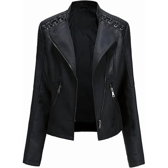 HOT Women's Genuine Lambskin Real Black Leather Jacket Stylish Biker Coat W218