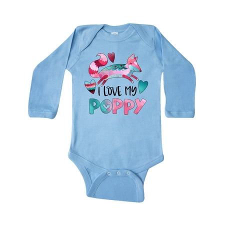 

Inktastic I Love My Poppy Pink and Blue Fox with Hearts Gift Baby Boy or Baby Girl Long Sleeve Bodysuit