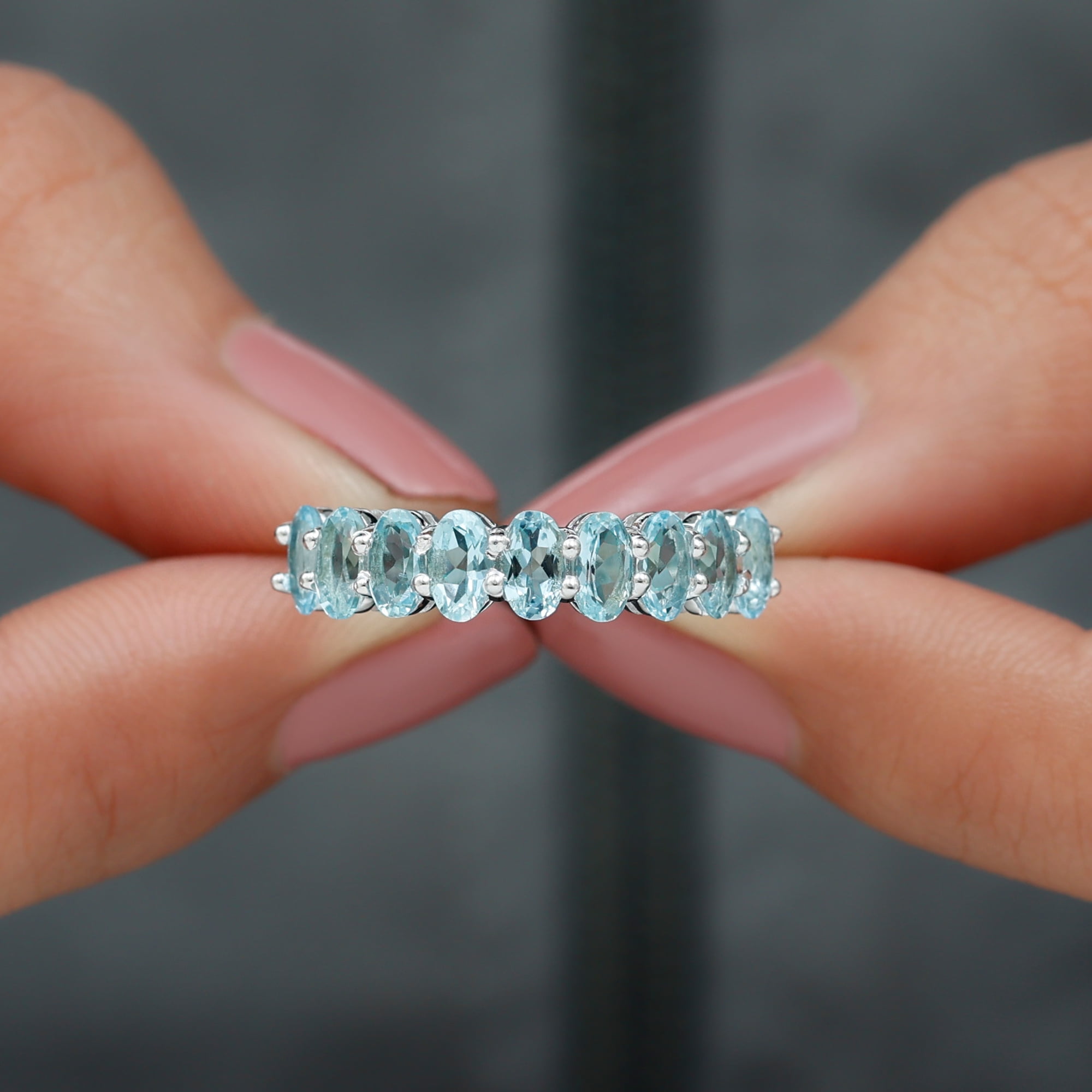 Oval Cut Aquamarine Half Eternity Ring for Women 1.50 CT AAA