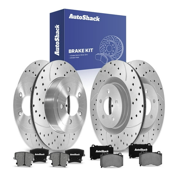 AutoShack Front Vented & Rear Vented Drilled & Slotted Silver Zinc Coated Brake Rotors   Ceramic Pads 12-PC Brake Kit Replacement for 2023 Chrysler 300 2023 Dodge Challenger SilverShield Pro