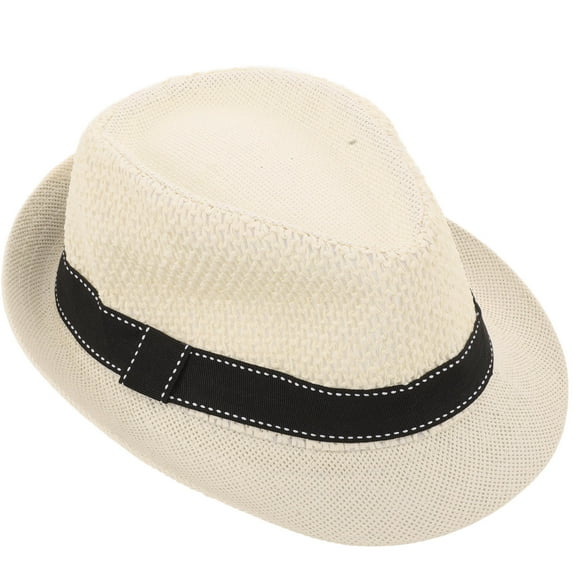 LOLIPPYY Fashionable White Kid Straw Sun Hat Summer Beach Hat Comfortable and Simple Design