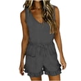 thumbnail image 2 of fheaev Romper for Women Summer Casual Lace-Up Sleeveless Spaghetti Strap Round Neck Loose Fit Shorts with Pockets Gray 2XL, 2 of 6