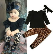 Infant Kids Baby Girl Tops T-shirt Blouse Leopard Pants Outfits Clothes Set