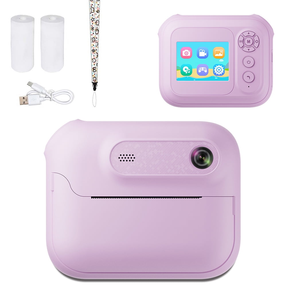 Instant Print Camera Digital Video Camera USB Rechargeable Instant Photo Printing Camera Support 17 Languages Mini Thermal Print Camera for Girls Boys Birthday Gifts (Purple)