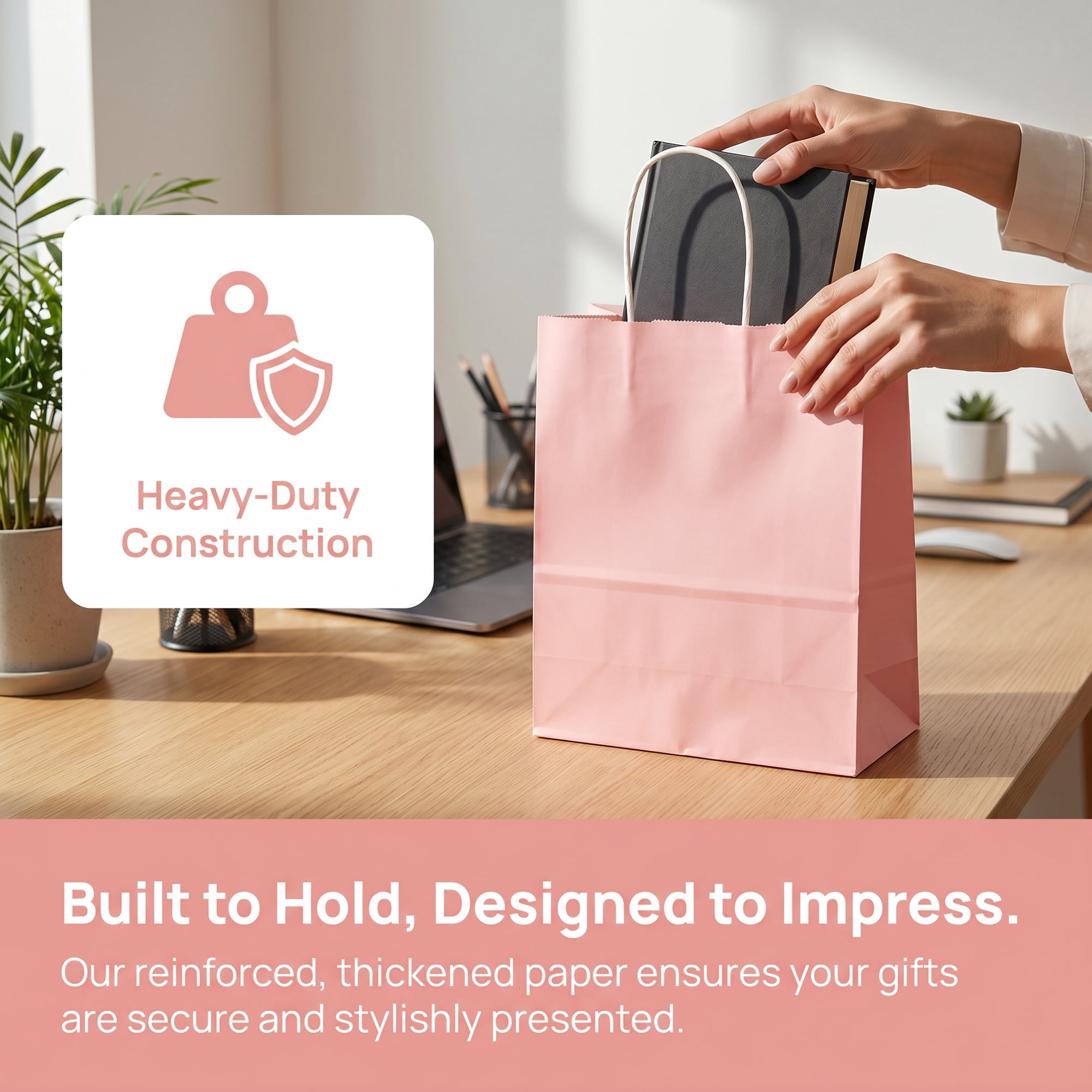 Unique Bargains 10Pcs Heavyweight Premium Gift Bags with Handles Pink 8.3" x 4.3" x 10.6"