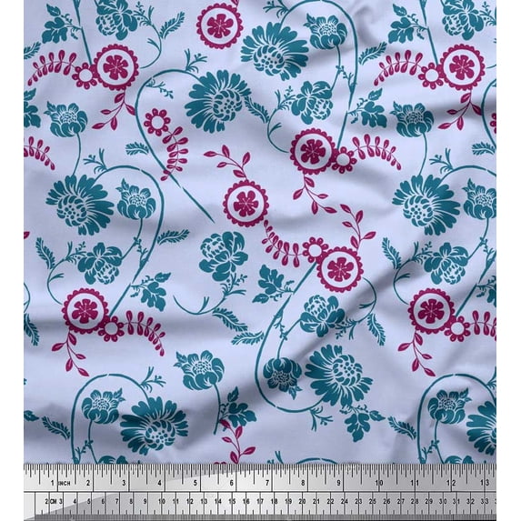 Soimoi Cotton Jersey Fabric Leaves & Floral Artistic Printed Fabric 1 Yard 58 Inch Wide