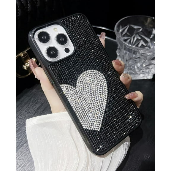 for iPhone 15 Pro Max Bling Case for Women Girls,Luxury Glitter Sparkle Full Diamond Crystal Designer Cute Love Heart Phone Cases Aesthetic Shiny Phone Cover for iPhone 15 Pro max