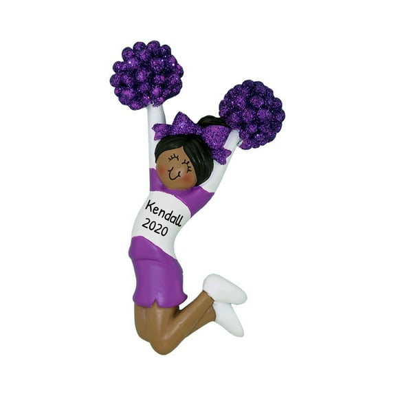Personalized Cheerleading Ornament 2024 - African American Cheerleader in Purple Costume Cheer Stuff