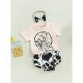 thumbnail image 3 of Baby Girl Clothes Boho Cow Print Short Sleeve T Shirt Top + Bloomer Shorts Set Infant Summer Outfits, 3 of 8