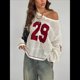 thumbnail image 5 of Suéter Tipo Jersey con Cuello en V y Blusas de Crochet Extragrandes para Mujer, Estilo Y2K Rojo y L, 5 of 10