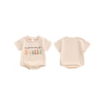 thumbnail image 3 of Aojekbee Baby Girl Boy Summer Romper Beige Short Sleeve Crew Neck Letter Print Casual Romper, 3 of 10