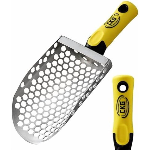 Hand Sand Scoop for Metal Detecting with Ergonomic Yellow Handle, Metal Detecting Shovel for Beach Sand Sifter, Heavy Duty Stainless Steel, Perfect from Metal Detector Accessories$$Tools