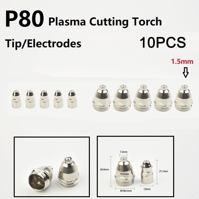 10pcs P-80 Plasma Cutter Consumable Torch Kit 1.1mm-1.7mm Nozzle Tip Electrode