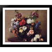 Bouquet of Diverse Flowers 36x28 Large Black Wood Framed Print Art by Henri Fantin-Latour