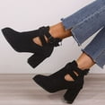 thumbnail image 5 of hopeusnice Women's Chunky Suede Ankle Boots Hollow Out Ladies Ankle Boots Slip On Comfy Shoes Mid Heel Short Booties Black 36, 5 of 6
