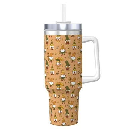 

Fuzoiu Cute Autumn With Gnomes Print 40OZ Ice Bully Stainless Steel Insulated Cup with Handle and Straw - Perfect for Travel and Sports
