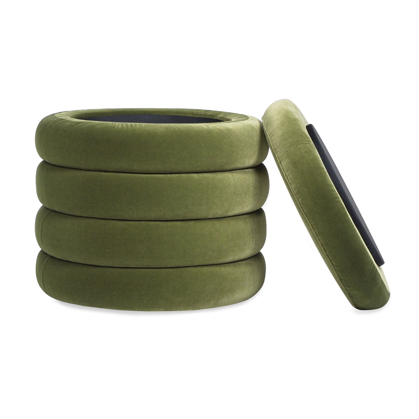 Jennifer Taylor Home Fuji 19" Oversized Round Storage Ottoman, Olive Green Performance Velvet