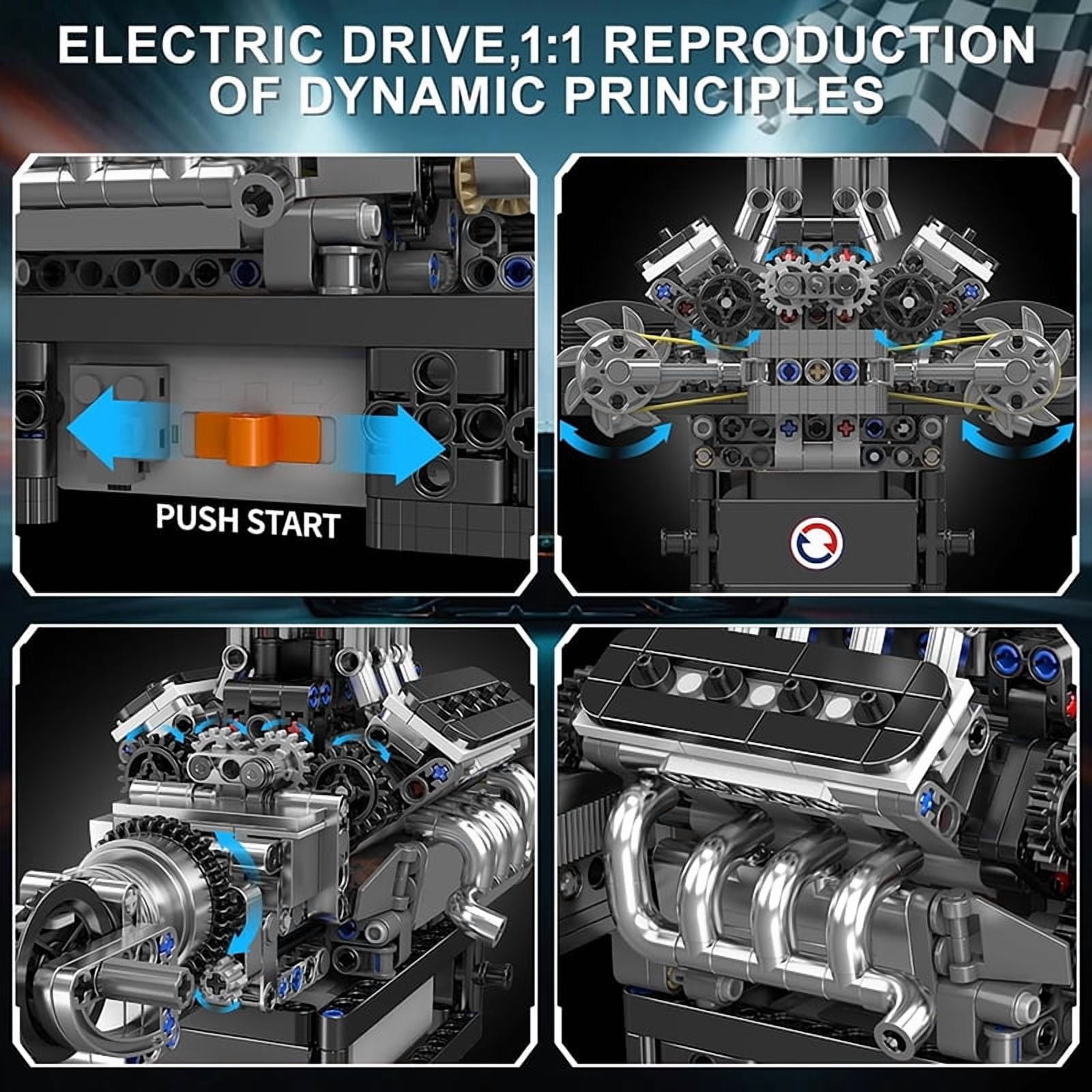 SNOWEAGLE V8 Engine Building Blocks Sets, V8 Engine Model kit That Run, Build Your Own STEM Model Engine, 8-Cylinder Car Engine Building Engineering Toys for Kids/Adults Collections(737+PCS)