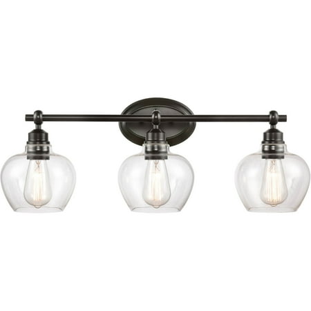 

Matte Black Tone Bathroom Vanity 27 Wide Steel/Glass Medium Base 3 Light Fixture