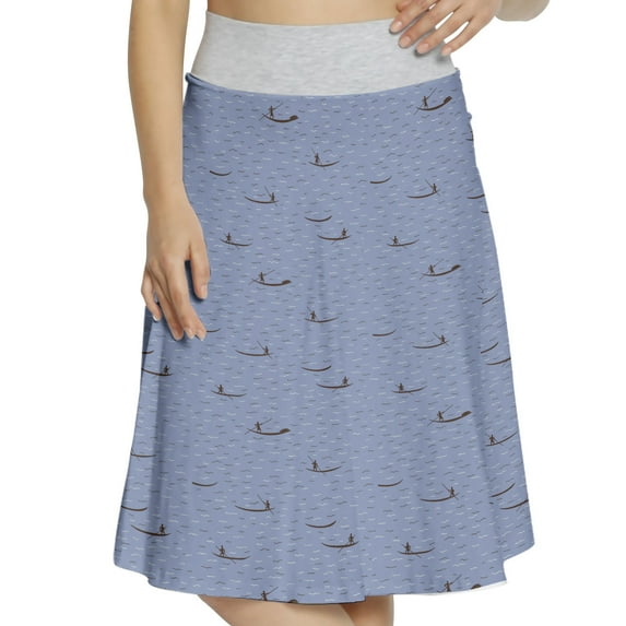 Women's Boat Theme Man on Boats Oceanic A-line Printed Skirt Casual Wear, L, Ceil Blue Dark Rosewood, by Ambesonne