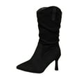 thumbnail image 2 of Heisall Womens Boots Suede Plus Size Pointed Toe High Heel Fashion Ankle Boots Autumn Winter Comfortable Edgy Pleated Mid-Calf Boots Stylish Casual Wear, 2 of 8