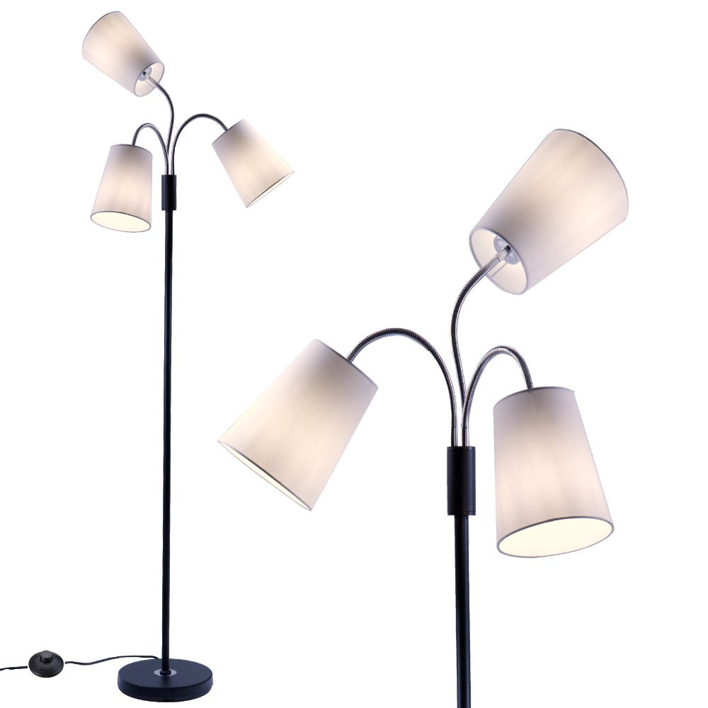 3 Light Adjustable Black Floor Lamp, 3 Shade Floor Lamp