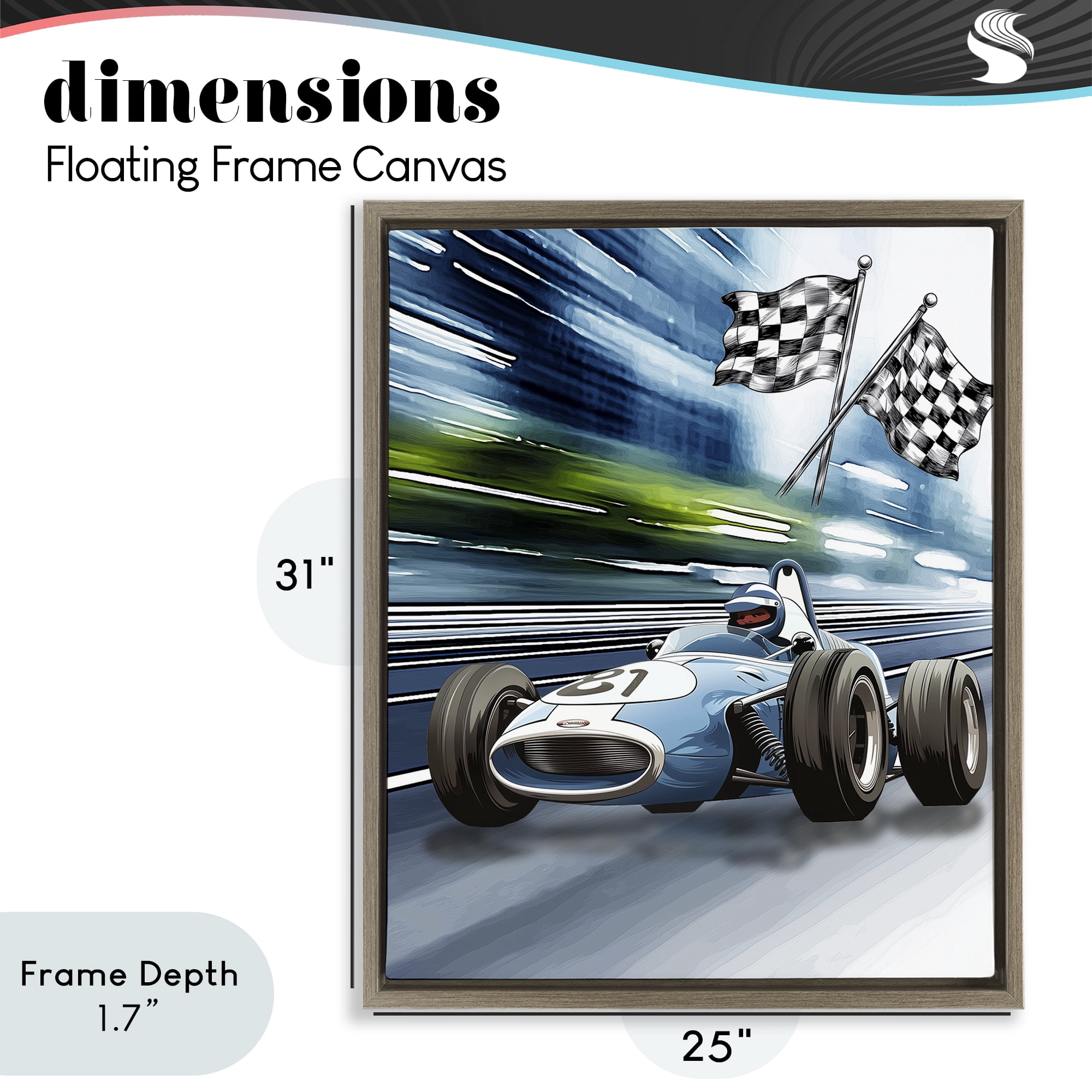 Stupell Industries Speedy Racecar with Flags Brown Framed Floater Canvas Wall Art, design by Christine Simpson Art