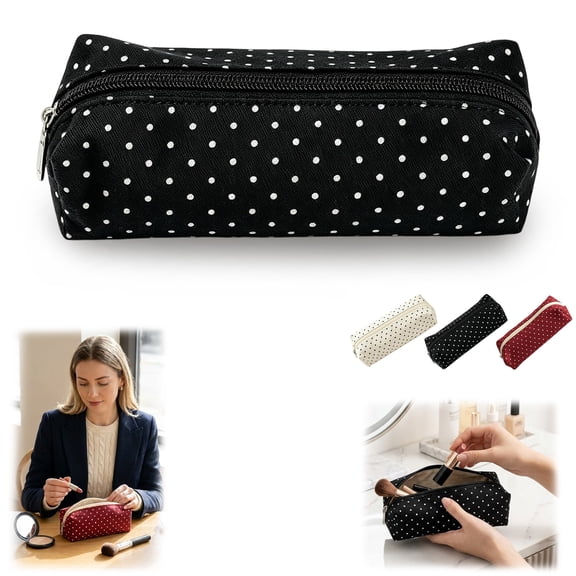 Polka Dot Pencil Case, Y2K Aesthetic Large Capacity Pencil Pouch, Vintage Pen Pencil Organizer (Black)