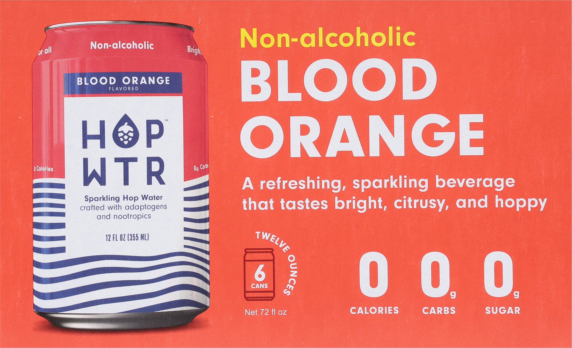 HopWtr - Non-Alcoholic Sparkling Blood Orange, 6-Pack, 12oz Cans