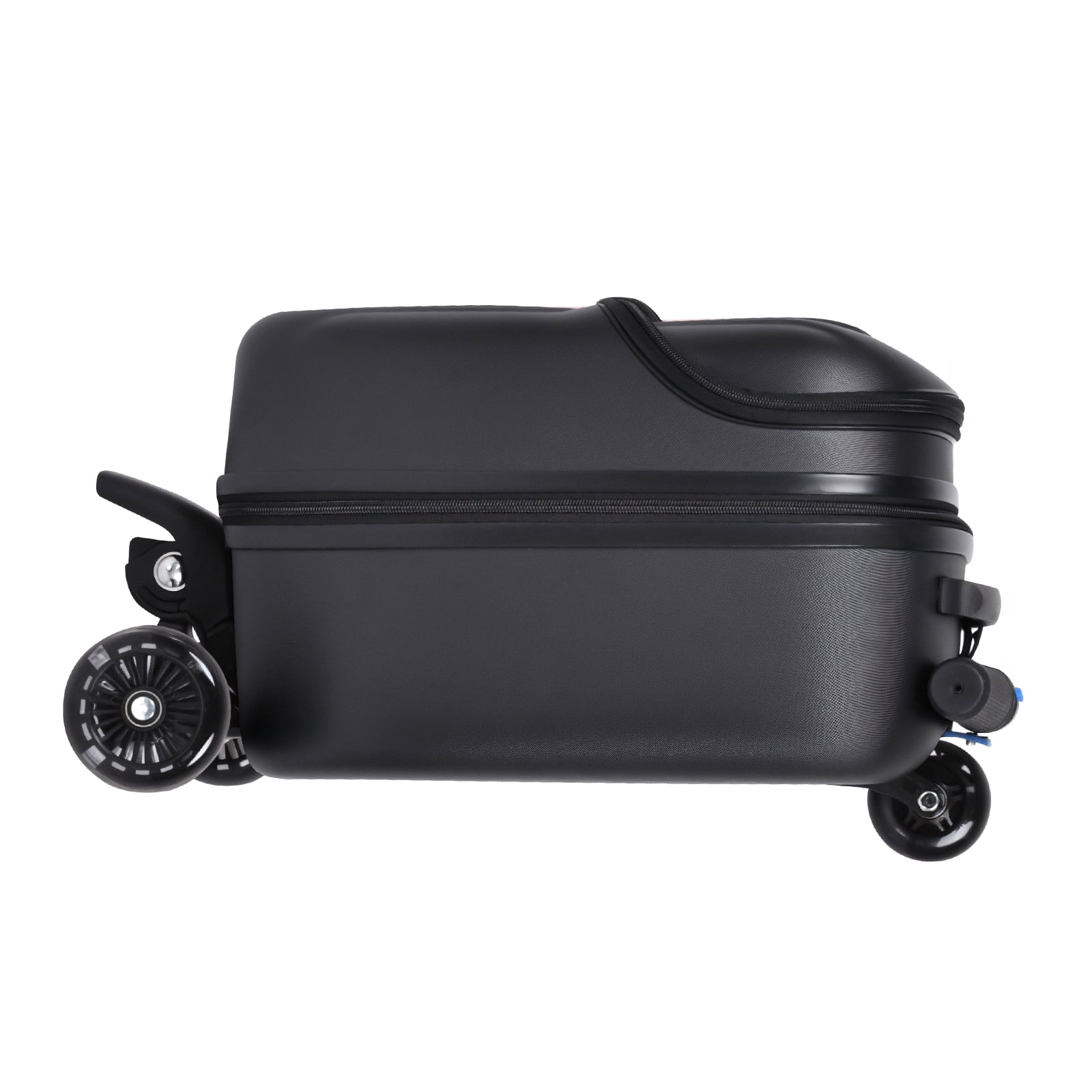 Advwin Scooter Suitcase with Top Opening & LED Light-up Wheel, Lightweight Hardshell Foldable Ride-On Luggage with Adjustable Handle for Travel, Black