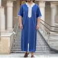 thumbnail image 2 of JAJAHO Mens Kaftan Abaya Robe Loose Fit Half Sleeve Ethnic Style Traditional Clothes V Neck Arab Slit Thobe, 2 of 3