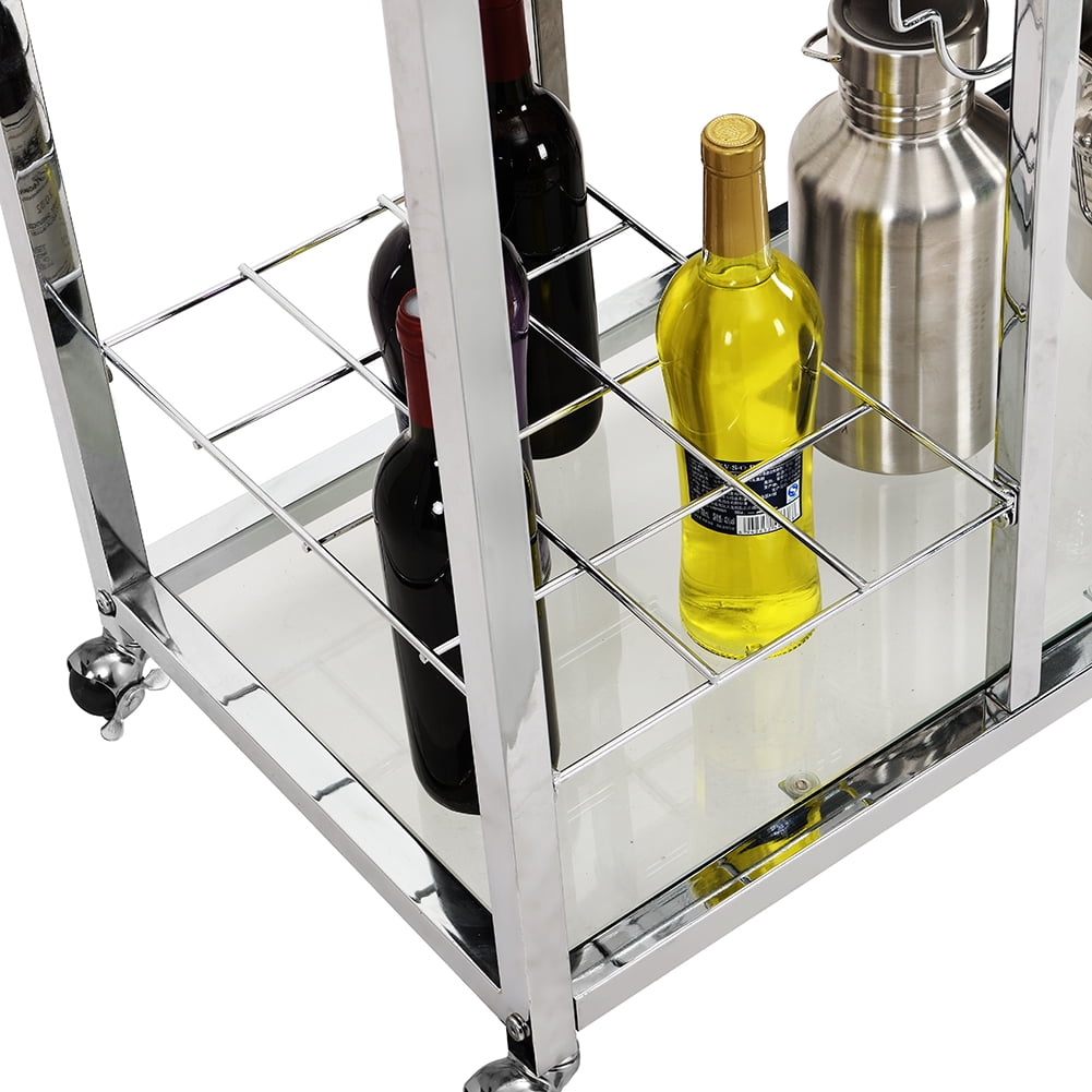 Lowestbest Modern Bar Service Cart, Kitchen Trolley with Storage Function, Chrome Lowestbest Modern Bar Service Cart, Kitchen Trolley with Storage Function, Chrome